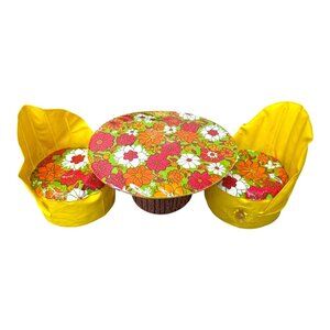 Barbie Inflatable Doll Tables Chairs Set 3 Puff and Play MCM Retro Flowers Boho